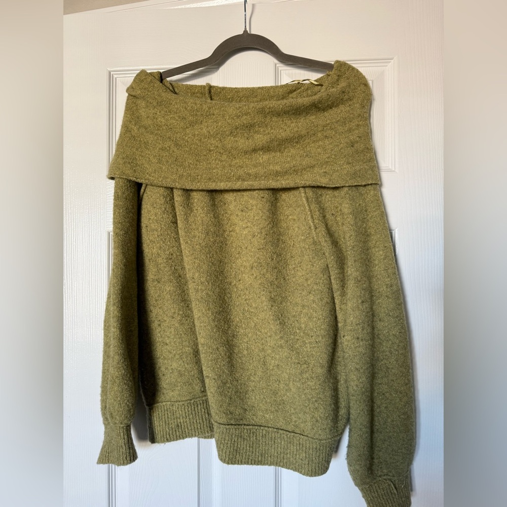 Free People Off-Shoulder Sweater Green